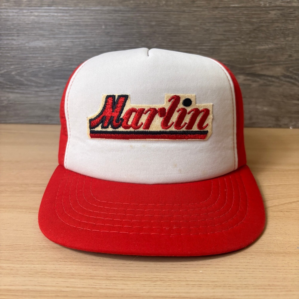 Vintage Marlin Hat Cap Snapback Red Trucker‎ All Foam Adjustable